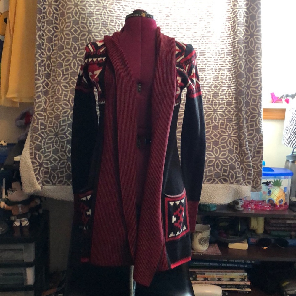 Black white and red cardigan